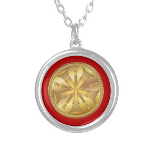 Firefighter 5 Bugle Gold Medallion Silver Plated Necklace