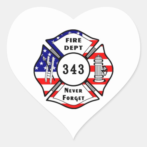Firefighter 911 Never Forget 343 Heart Sticker