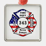 Firefighter 9/11 Never Forget 343 Metal Ornament at Zazzle