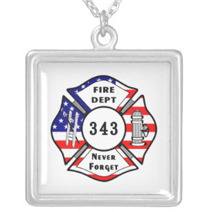Firefighter 9/11 Never Forget 343 Silver Plated Necklace