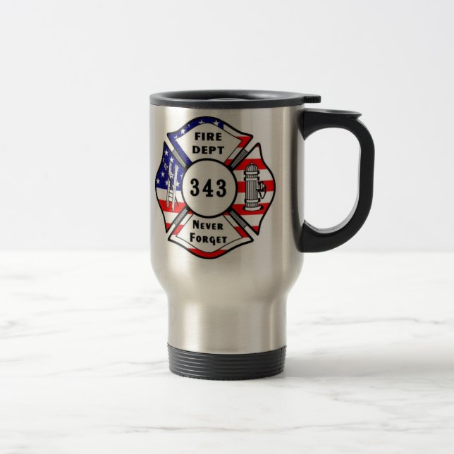 Firefighter 9/11 Never Forget 343 Travel Mug (Right)