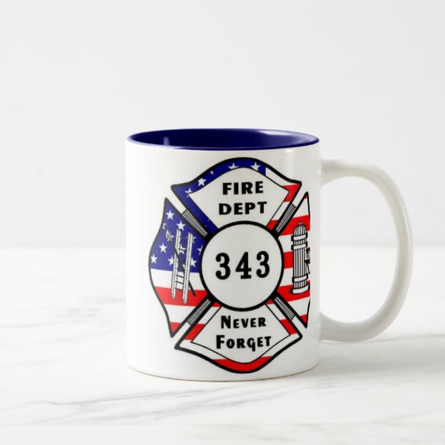 Firefighter 9/11 Never Forget 343 Two-Tone Coffee Mug (Right)