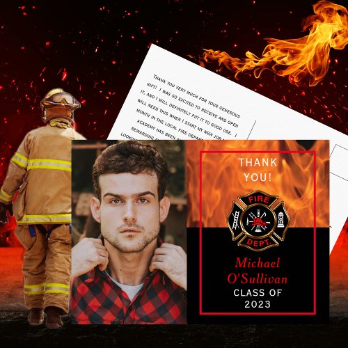 Firefighter Academy Graduation Photo Thank You Postcard