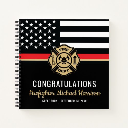 Firefighter Academy Thin Red Line Graduation Guest Notebook