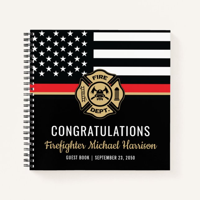 Firefighter Academy Thin Red Line Graduation Guest Notebook (Front)