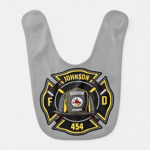 Firefighter ADD NAME Fire Department Rescue Team Baby Bib
