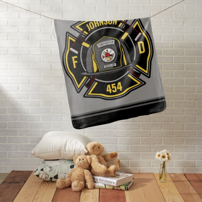 Firefighter ADD NAME Fire Department Rescue Team  Baby Blanket (In Situ)
