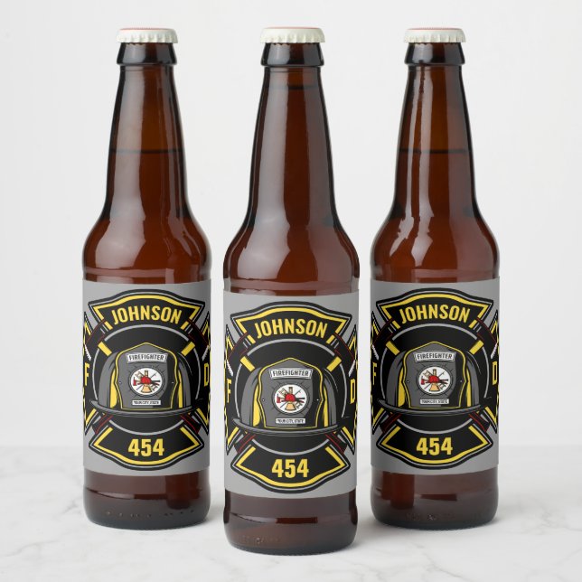 Firefighter ADD NAME Fire Department Rescue Team Beer Bottle Label (Bottles)