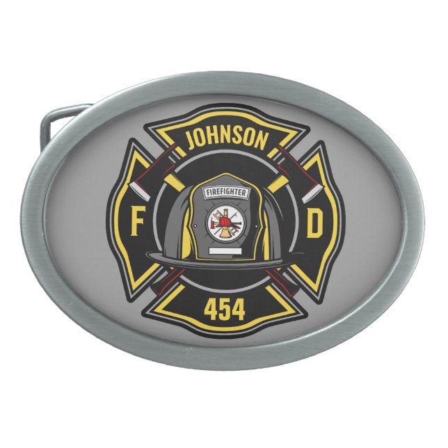 Firefighter ADD NAME Fire Department Rescue Team Belt Buckle (Front)