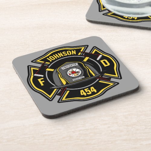 Firefighter ADD NAME Fire Department Rescue Team  Beverage Coaster