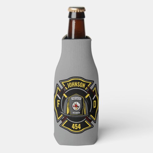 Firefighter ADD NAME Fire Department Rescue Team Bottle Cooler