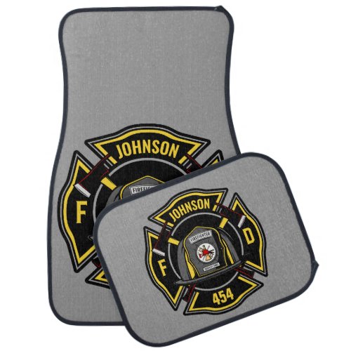 Firefighter ADD NAME Fire Department Rescue Team Car Floor Mat