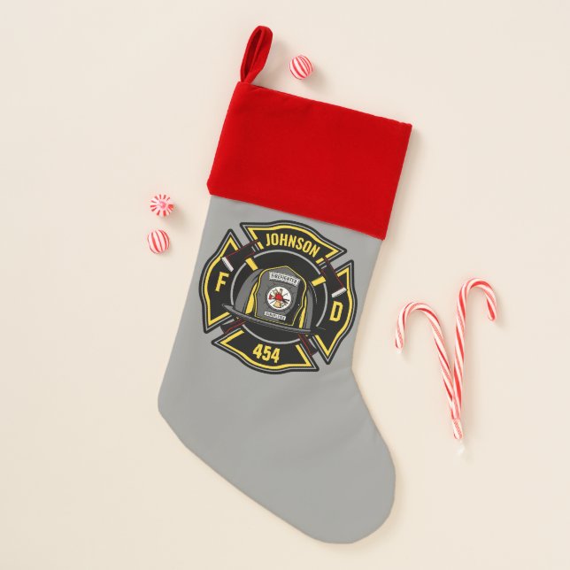Firefighter ADD NAME Fire Department Rescue Team Christmas Stocking (Front)