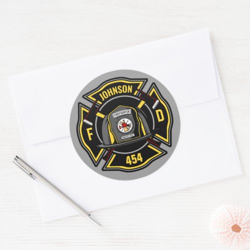 Firefighter ADD NAME Fire Department Rescue Team Classic Round Sticker