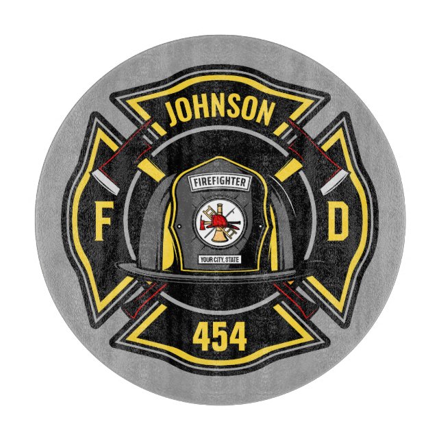 Firefighter ADD NAME Fire Department Rescue Team Cutting Board (Front)