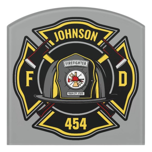 Firefighter ADD NAME Fire Department Rescue Team Door Sign