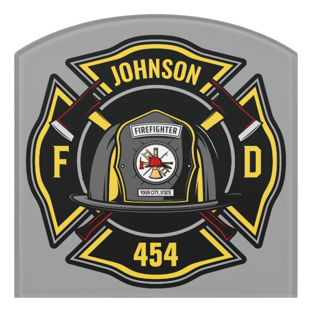 Firefighter ADD NAME Fire Department Rescue Team Door Sign (Contour Front)