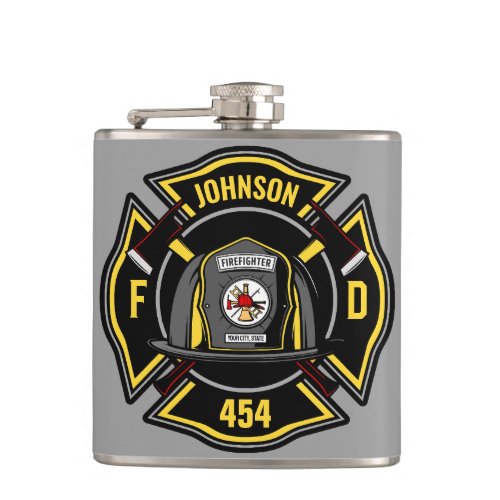 Firefighter ADD NAME Fire Department Rescue Team Flask