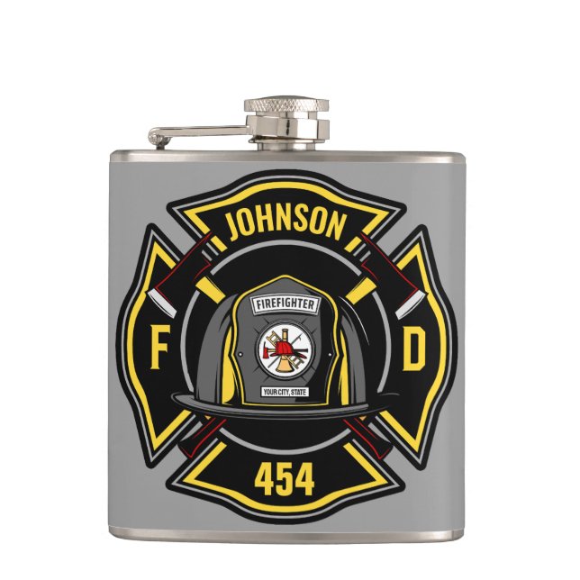 Firefighter ADD NAME Fire Department Rescue Team Flask (Front)