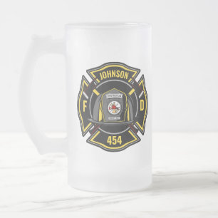 Firefighter ADD NAME Fire Department Rescue Team Frosted Glass Beer Mug