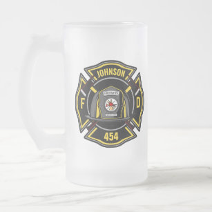 Firefighter ADD NAME Fire Department Rescue Team Frosted Glass Beer Mug