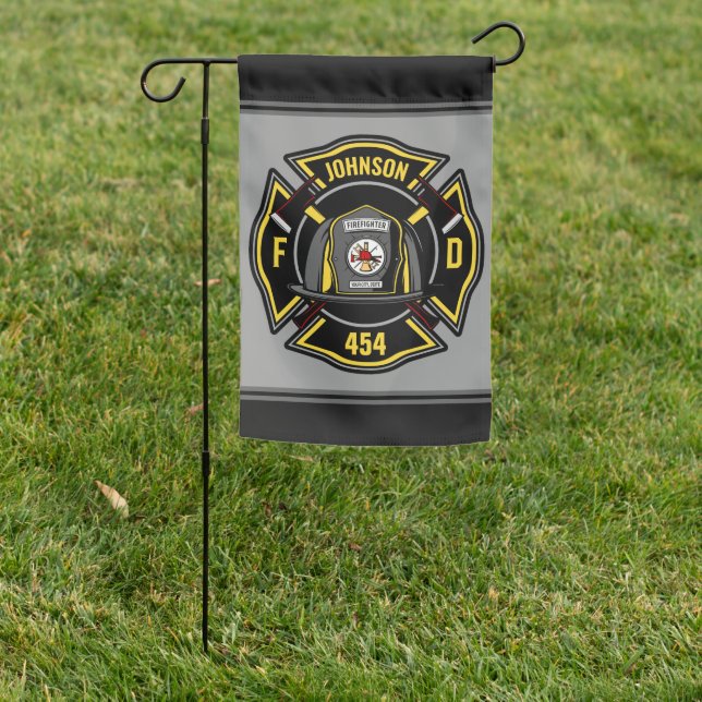 Firefighter ADD NAME Fire Department Rescue Team Garden Flag (In SItu)