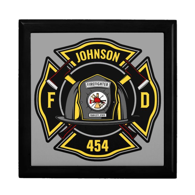 Firefighter ADD NAME Fire Department Rescue Team Gift Box (Front)