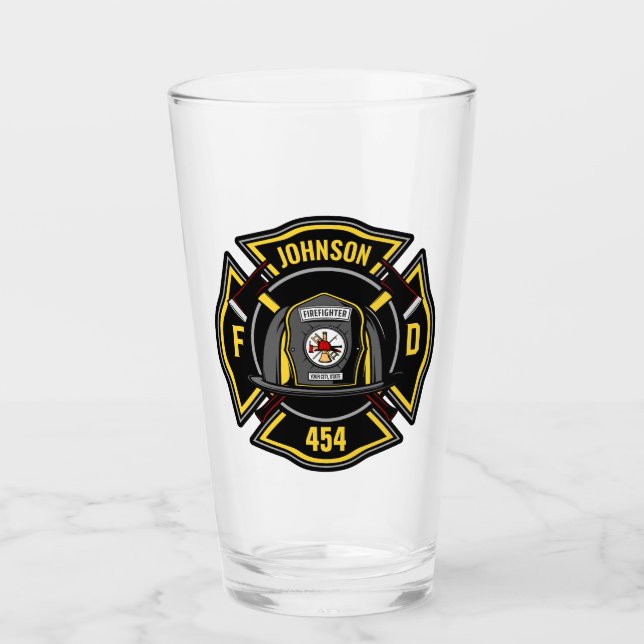 Firefighter ADD NAME Fire Department Rescue Team Glass (Front)