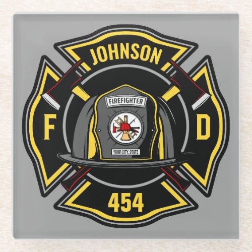 Firefighter ADD NAME Fire Department Rescue Team Glass Coaster