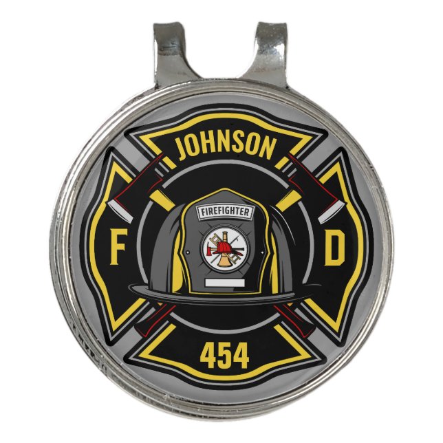 Firefighter ADD NAME Fire Department Rescue Team Golf Hat Clip (Front)