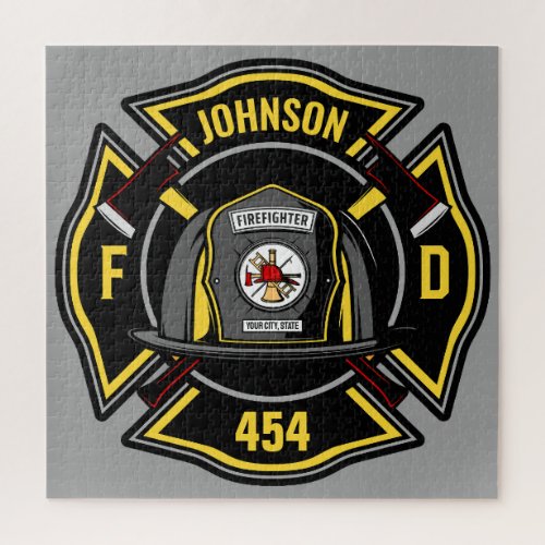 Firefighter ADD NAME Fire Department Rescue Team Jigsaw Puzzle