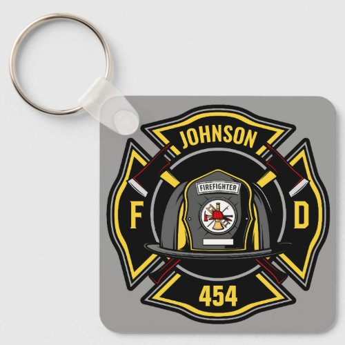 Firefighter ADD NAME Fire Department Rescue Team Keychain