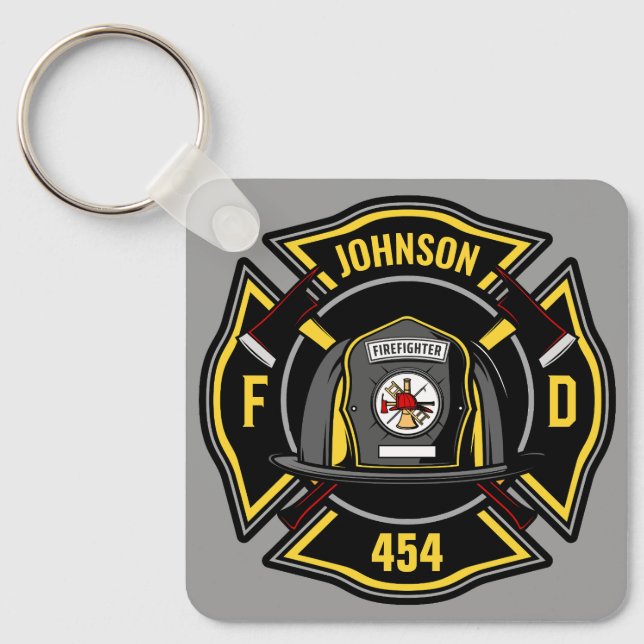 Firefighter ADD NAME Fire Department Rescue Team Keychain (Front)