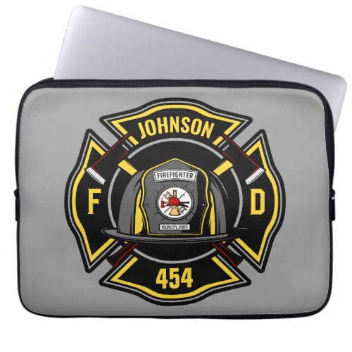 Firefighter ADD NAME Fire Department Rescue Team Laptop Sleeve