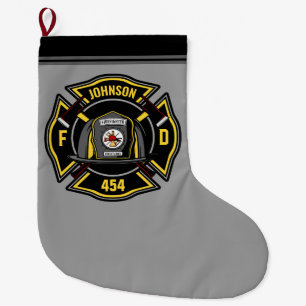 Firefighter ADD NAME Fire Department Rescue Team Large Christmas Stocking