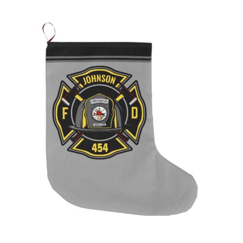 Firefighter ADD NAME Fire Department Rescue Team  Large Christmas Stocking