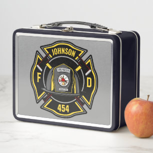 Firefighter ADD NAME Fire Department Rescue Team Metal Lunch Box