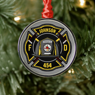Firefighter ADD NAME Fire Department Rescue Team Metal Ornament
