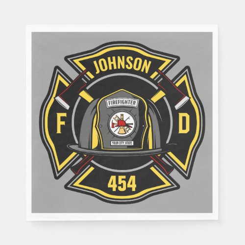 Firefighter ADD NAME Fire Department Rescue Team Napkins