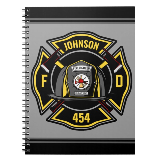 Firefighter ADD NAME Fire Department Rescue Team Notebook (Front)