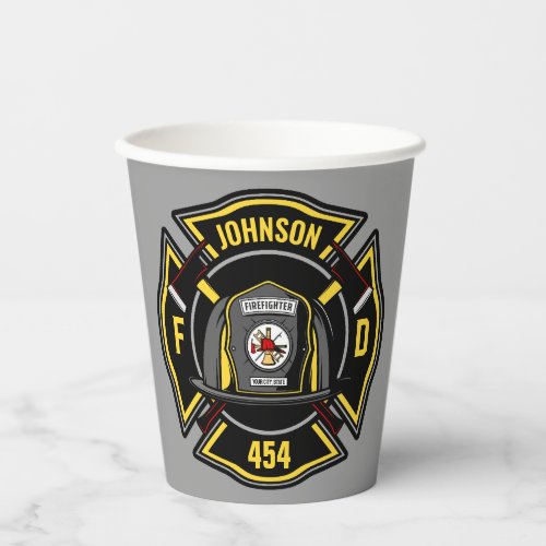 Firefighter ADD NAME Fire Department Rescue Team Paper Cups