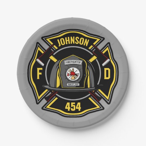Firefighter ADD NAME Fire Department Rescue Team Paper Plates