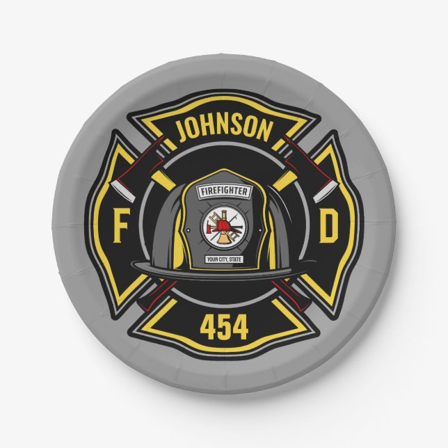 Firefighter ADD NAME Fire Department Rescue Team Paper Plates (Front)