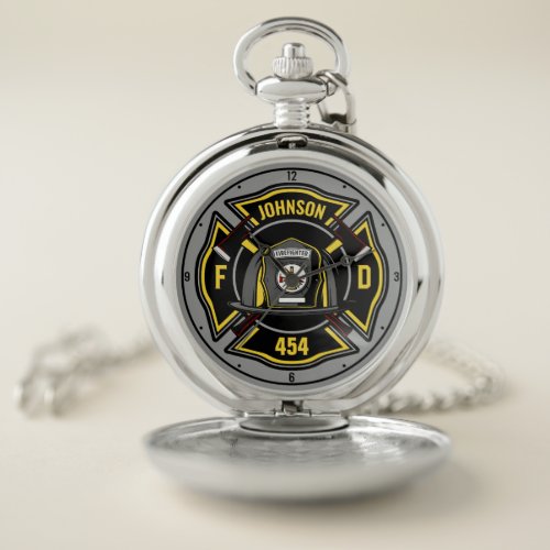 Firefighter ADD NAME Fire Department Rescue Team Pocket Watch