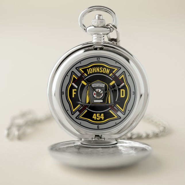 Firefighter ADD NAME Fire Department Rescue Team Pocket Watch (Inside)