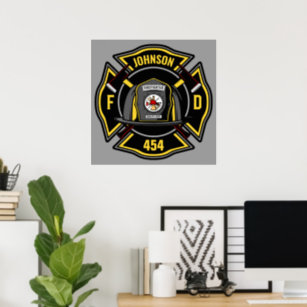 Firefighter ADD NAME Fire Department Rescue Team  Poster