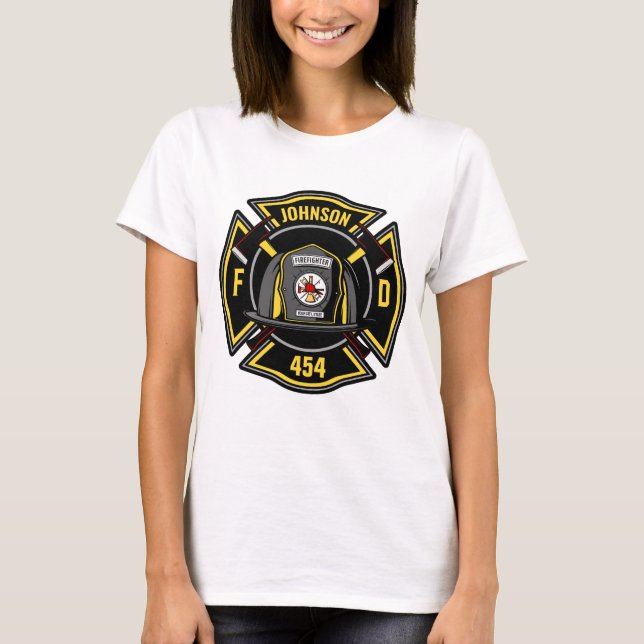 Firefighter ADD NAME Fire Department Rescue Team  T-Shirt (Front)