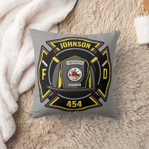 Firefighter ADD NAME Fire Department Rescue Team  Throw Pillow