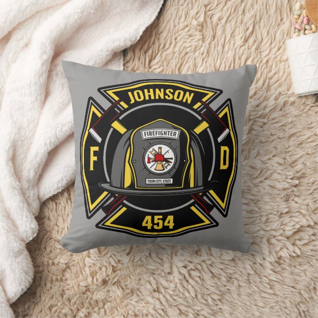 Firefighter ADD NAME Fire Department Rescue Team  Throw Pillow (Blanket)