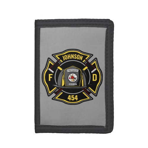 Firefighter ADD NAME Fire Department Rescue Team Trifold Wallet